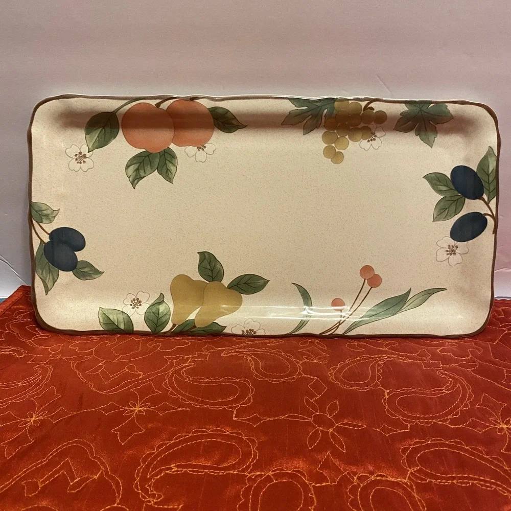 Mikasa Fruit Panorama Serving Platter‎ Tray Rectangle Peach Plum Grape Pear